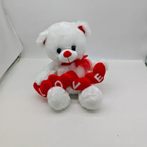 Αρκούδος λευκός love 30cm με κόκκινες καρδιές - Dragatakis Flowers Μαρούσι